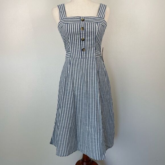 NWT RACHEL Rachel Roy Navy Blue and White Striped Midi Dress Size 2 - Picture 1 of 10